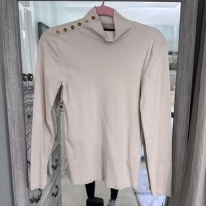 J.CREW Gold Button Mock-Neck Long Sleeve Top – Size S – Ivory